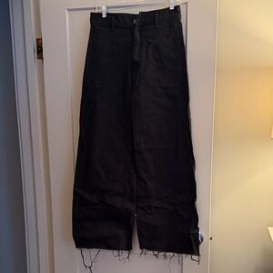 ZARA Wide leg Black Jeans with frayed hem